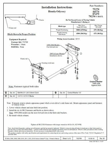 Trailer Tow Hitch For 11-17 Honda Odyssey Deluxe Package Wiring & 2" Ball & Lock - Picture 9 of 10