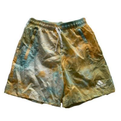 Adidas Mens Small Tie Dye Mesh Lined Nylon Swim Shorts Trunks Printed Logo
