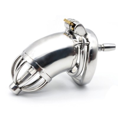 Stainless Steel Male Chastity Cage Device Long Metal Locking Belt for Men CC114