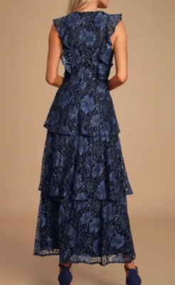 NEW Lulus Molinetto Navy Blue Lace Ruffled Tiered Sleeveless Maxi Dress Small NEW Lulus Molinetto Navy Blue Lace Ruffled Tiered Sleeveless Maxi Dress Small