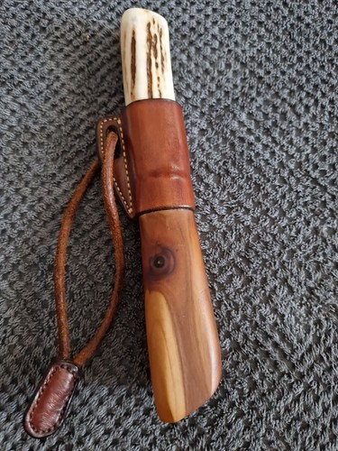 VINTAGE, HANDMADE, HUNTING KNIFE, HANDLE HORN / BONE, WOOD AND LEATHER FINLAND - Picture 6 of 20