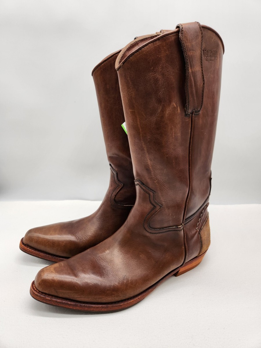 Varda Brown Leather Boots Size 47.5 Handmade Italy Pull On Cowboy Western Moto varda boots products for sale | eBay main image 3