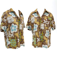 Vtg Vintage 1960s 60s Royal Islander Inside Out Mod Printed Brown Hawaiian Shirt