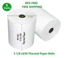 3 1/8" x 230' THERMAL POS RECEIPT PRINTER ROLL PAPER BPA FREE USA 5 ROLLS
