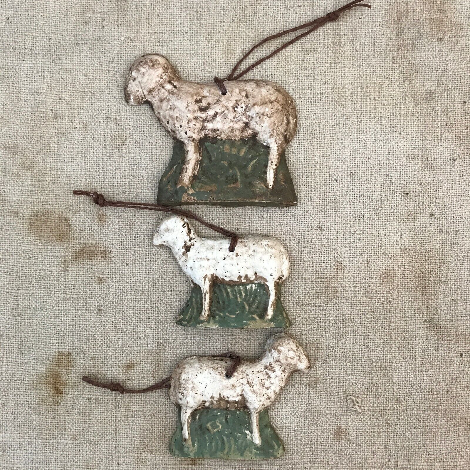 Primitive Set of 3 Small Chalk Ware Sheep Folk Art Farmhouse Lamb Handmade