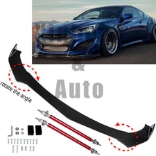 Glossy Black Front Bumper Lip Spoiler Splitter + Strut Rods For Hyundai Genesis