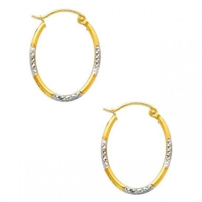 14K massive zweifarbige italienische Gold Diamantschliff ovale Creolen Aretes de Oro