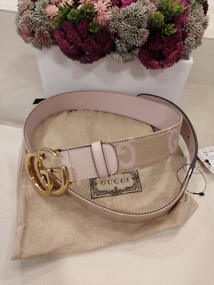 Gucci Women's GG Marmont Wide Belt in Pink Canvas/Leather Size 90