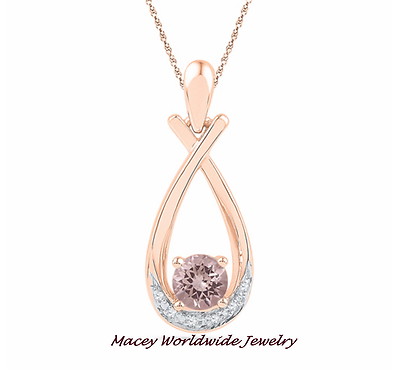 10K Rotgold Rosa Morganit Diamant Exquisite Träne Halskette Anhänger