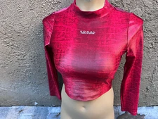KORAL Red Reptile/Snake Print Long Sleeve Cropped Activewear Top  Women's Size S