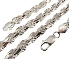 7MM Solid 925 Sterling Silver DIAMOND CUT ROPE CHAIN Bracelet or Necklace Italy
