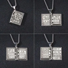 Openable Holy Bible Book Pendant Necklace Prayer Bible Verse Faith on God Unisex