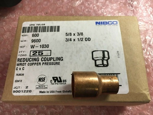 New!  Box of (25) Copper Reducer 5/8" Coupling x 3/8" Coupling
