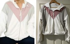 Zyia Active Women's Large Jacket White Gray Pink Full Zip Cropped S A001795