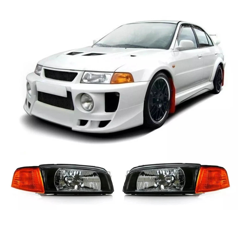 Для 1997-2002 Mitsubishi Lancer Evo4 Mirage черный JDM фары + желтый угол - Изображение 2 из 4