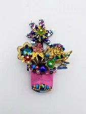 LIZTECH JEWELRY 2008 JUDY'S JEWEL VASE WITH FLOWERS 3" BROOCH PIN VERY RARE