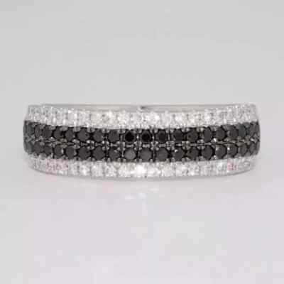 925 Sterling Silver 3.0Ct Round Simulated Black & White Diamond Anniversary Band