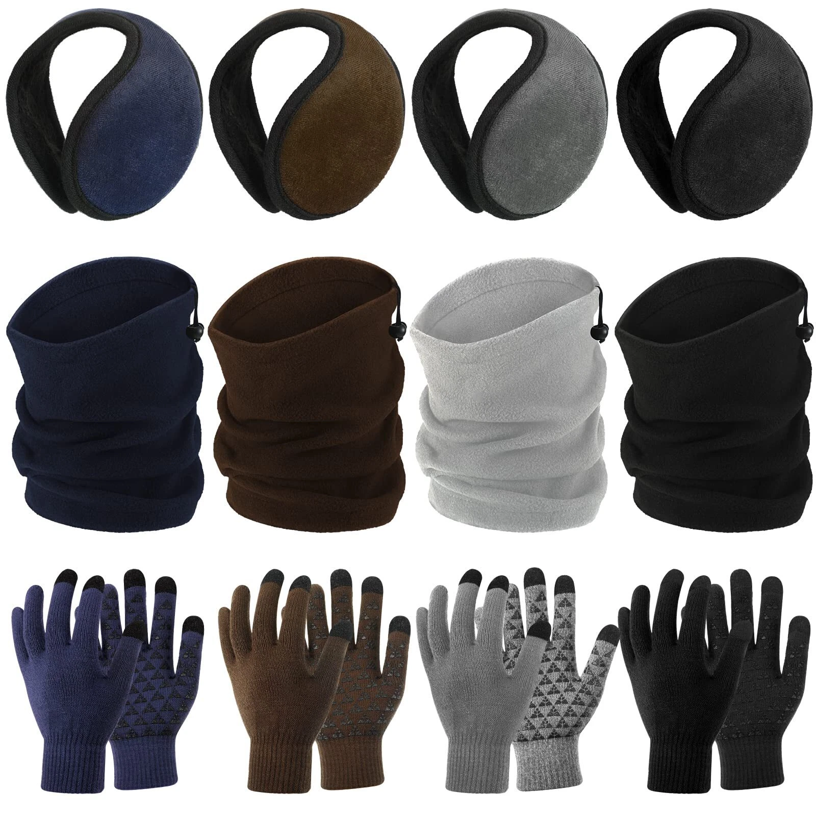 12 Pieces Ski Warm Set, Winter Scarf, Anti Slip Gloves, Winter Outdoor Earmuffs