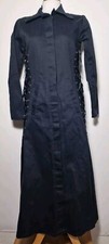 Poizen Industries Long Black Denim Goth/steampunk Coat With Lace Up Detail Sz S
