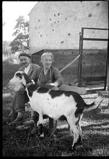 Couple avec biquette chèvre - négatif photo ancien an. 1930 negative