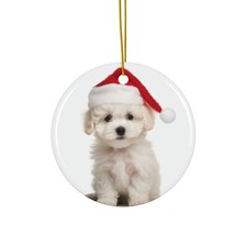 Hanging Ceramic Christmas Tree Ornament - Bichon Frise Puppy Design