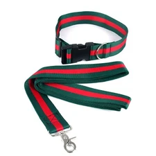 2PCS Luxury Green and Red Stripe Designer Collar & Lead Leash for M Large Dogs
