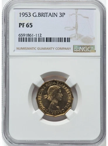 Great Britain 3 Pence 1953 NGC PF 65