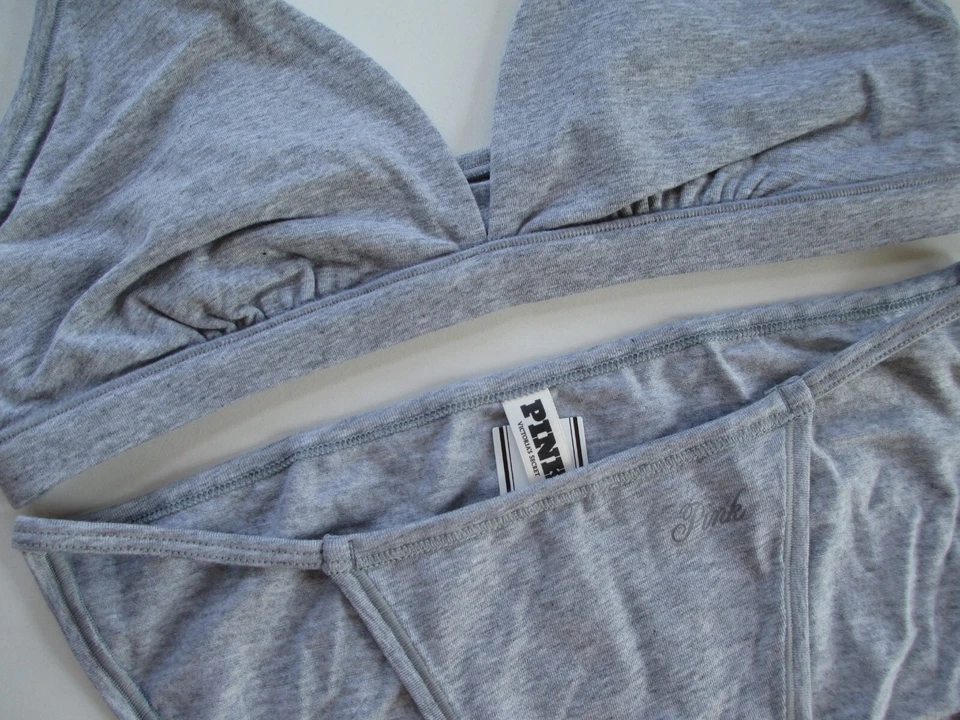 VICTORIA'S SECRET PINK Cotton Bralette Bra and Panty Set Size L Gray Wireless VS - Image 4 of 4