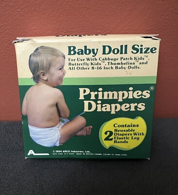 Vintage 1984 Primpies Diapers 2 Ct Baby Doll Size Reusable Cabbage Patch Kids