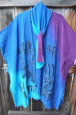 DILEMMA ARTIST HAND PAINTED AND WOVEN ART TO WEAR BURLAP PONCHO JACKET & SCARF!