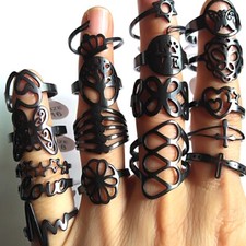 Wholesale 50 lot Black Laser Cut Women's Stainless Steel Rings Trendy Jewelry