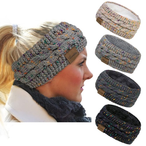 4 Pack Womens Winter Headbands Fuzzy Fleece Lined Ear Warmer Cable Knit Thick...