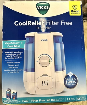 Vicks VUL600 CoolRelief Filter Free Cool Mist Humidifier White & Blue 1.2 Gallon