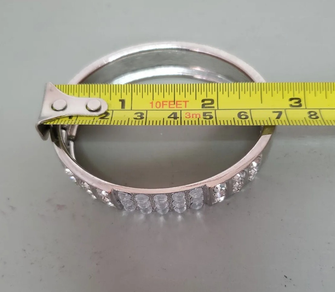 Rhinestone Silvertone Hinged Bracelet - image 5