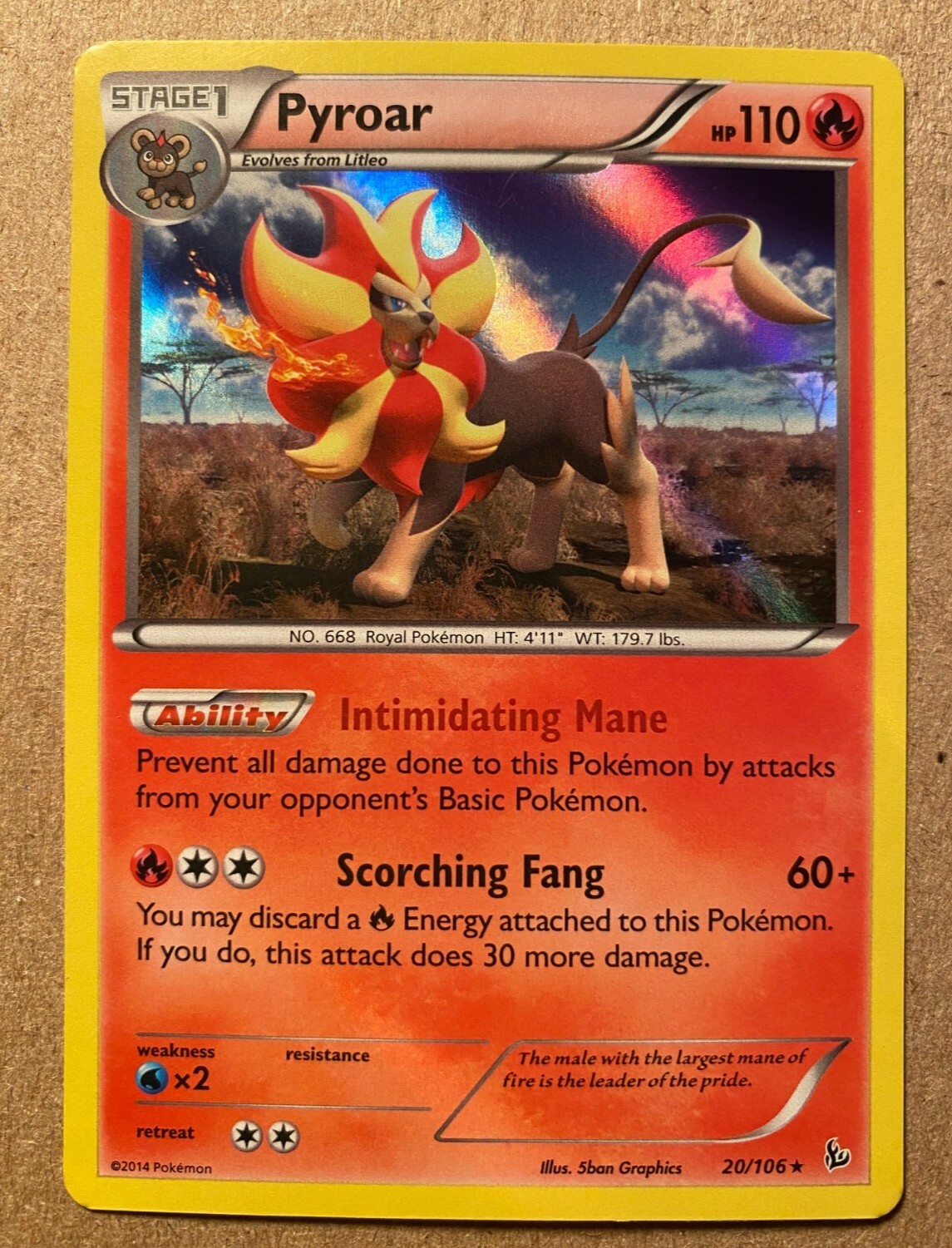 Pokemon TCG Pyroar Holo Card 20/106 Rare XY: Flashfire NM