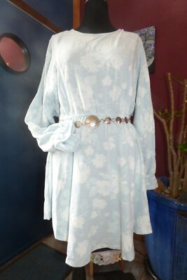 W AMERICAN RAG GOTH BOHO LIGHT BLUE FLORAL LONG SLEEVE SKATER MINI DRESS XL