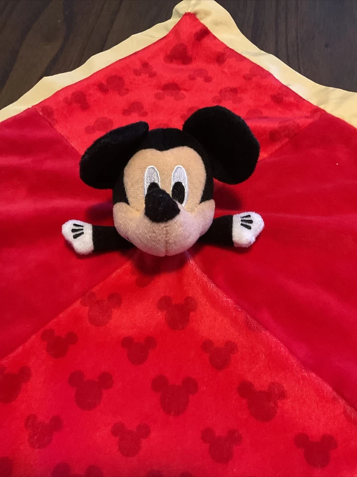 Manta de seguridad Disney Baby Mickey Mouse Lovey rojo amarillo adorno orejas arrugadas Foto 2 de 4