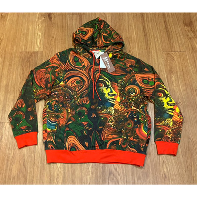 AGTAWH Men French Terry Abstract Motif Print Hoodie Multicolor Size L
