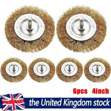 6Pcs 4" Flat Wire Wheel Brush 1/4" Shank Drill Rotary Tool Paint Rust Removal UK