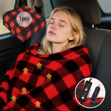 12V Heated Car Blanket - Portable Electric Throw for Vehicles and Camping - Red