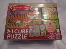Melissa  Doug 2 in 1 Cube Wood Block Puzzle Animals 6 Scenes Preschool Toy Gift