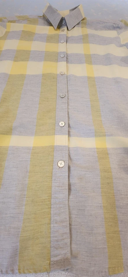 Camisa Burberry Brit amarilla a cuadros de algodón manga tres cuartos XL Foto 2 de 4