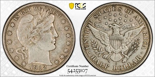 1912 S Barber Half Dollar   PCGS XF 40     Attractive & Problem Free