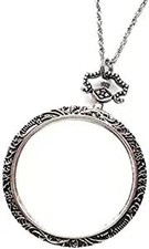 Magnifiers 10X Necklace with 40mm Diameter Glass Magnification 40mm, Silver