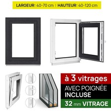 Fenêtre PVC Anthracite Triple Vitrage de Sous Sol Blanc Oscillo Battante