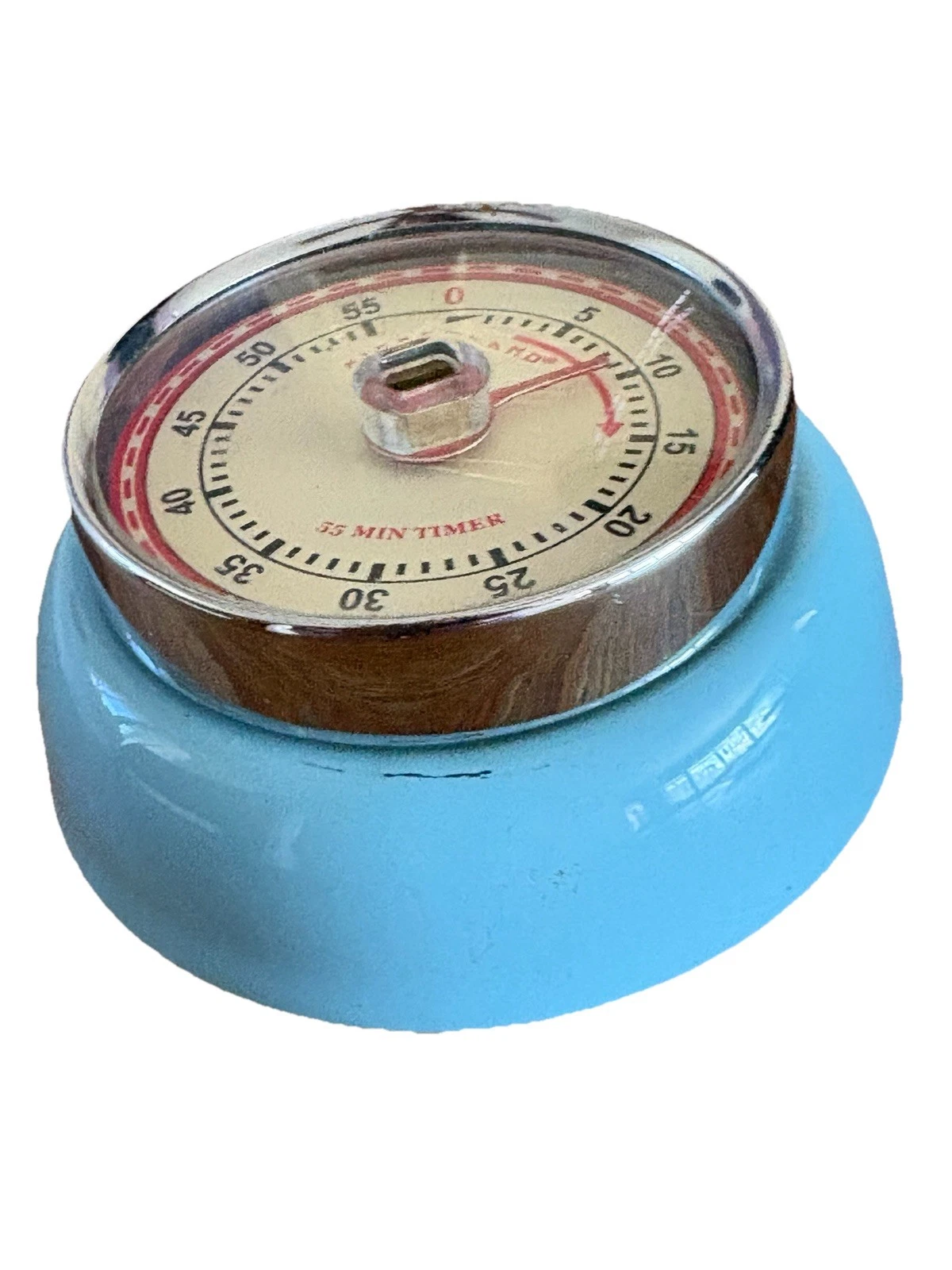 Kikkerland Retro 55 Minute Timer Mechanical Magnetic Baby Blue Chrome Kitchen