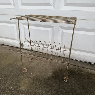 Vintage Brass Vinyl Record Rack Two Collectible Home Decor MCM 21  Patina