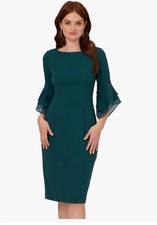 Adrianna Papell Sheath Cocktail Dress Women 10 Hunter Green Ruffle Sleeve Fitted
