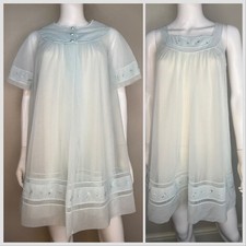 Vintage 1960s Pale Blue Peignoir Set Nightgown Short Sleeve Robe 60s Shadowline
