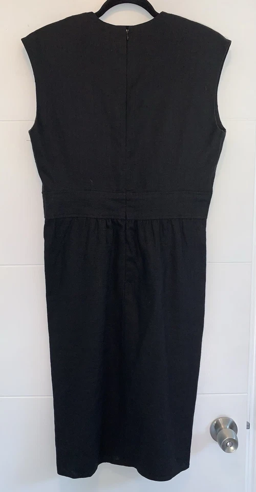 Vestido Vintage Oscar de la Renta Lazo Lino Negro Blanco Talla 10 EE. UU. 60s 70s Foto 4 de 4